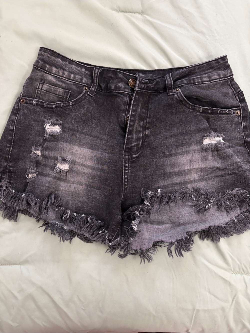 Women's Distressed Black Denim Shorts